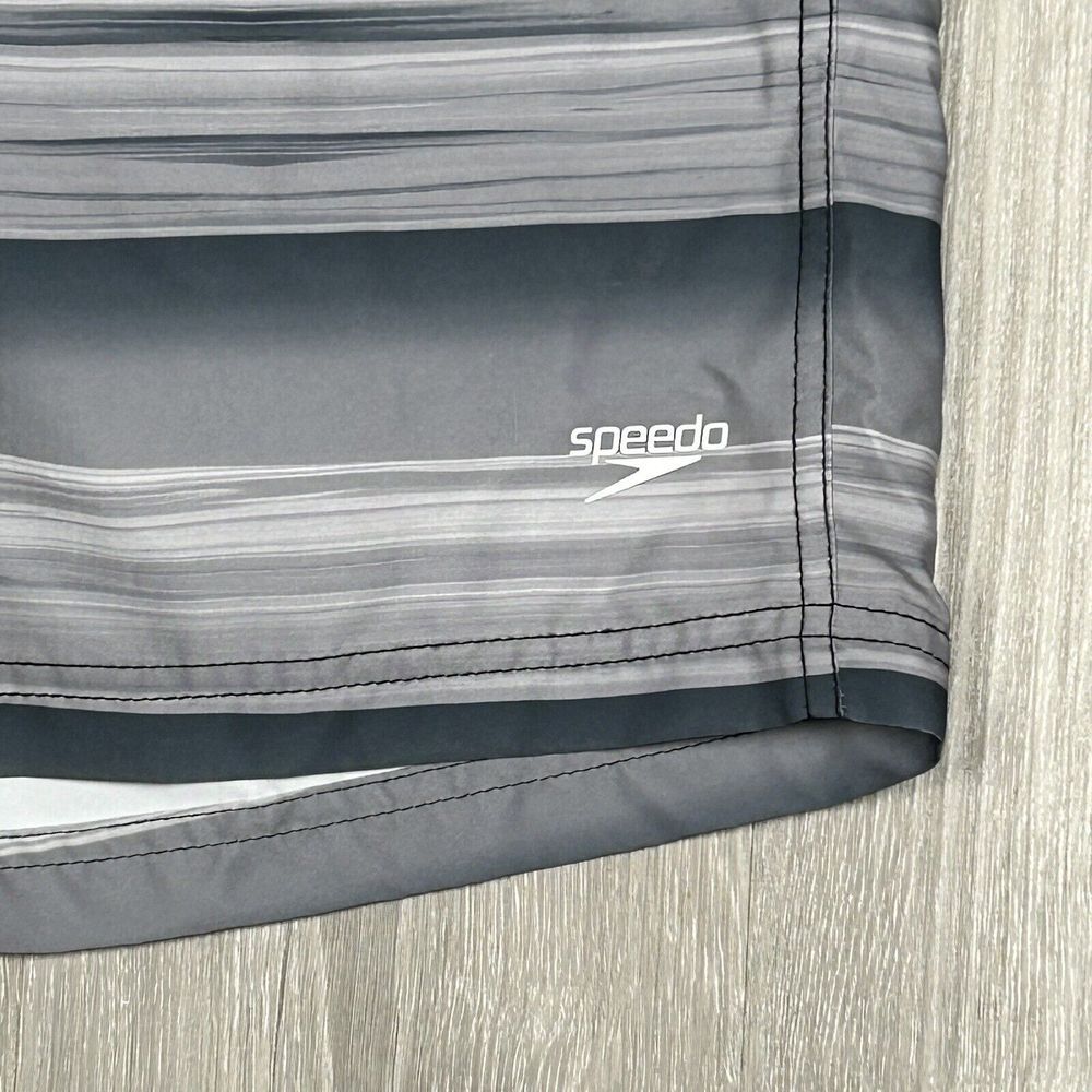 Speedo Mens 2XL Gray Black Tropical Swim Trunks Board Shorts Lined Palm Trees - Picture 3 of 8
